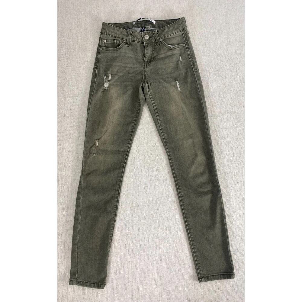 Celebrity Pink Jeans Womens 0/24 Green Distressed Stretch Mid Rise Skinny Ankle